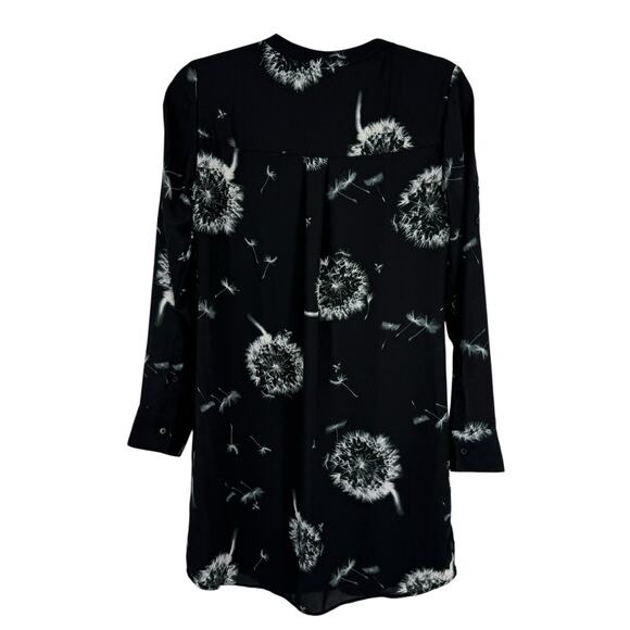 Express XS Shift Dress Dandelion Print Black Chiffon Zipper V Neck Long Sleeve - Picture 11 of 11